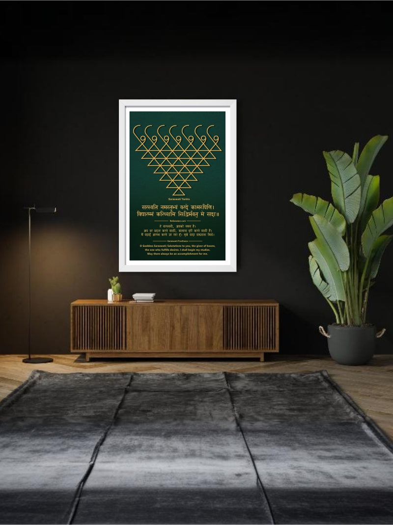Saraswati Yantra (Saraswati Namastubhyam) Wall Frame - Framed Wall Art