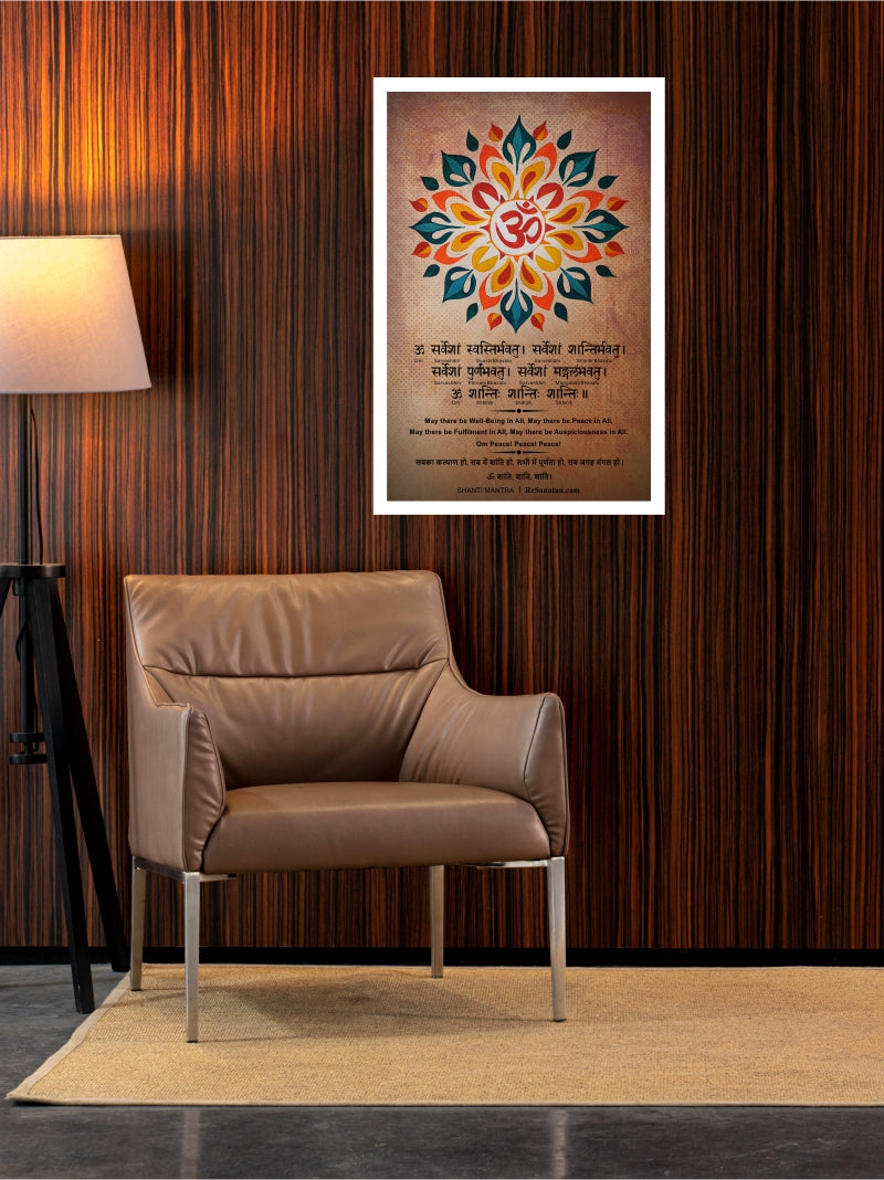 Shanti Mantra Sanskrit Shloka Wall Poster - Printed Wall Art on 300 GSM Art Paper
