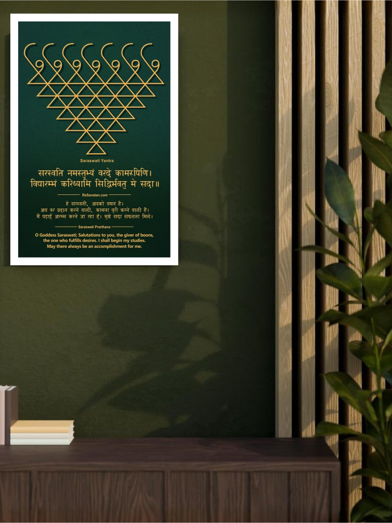 Saraswati Yantra (Saraswati Namastubhyam) Wall Poster - Printed Wall Art on 300 GSM Art Paper